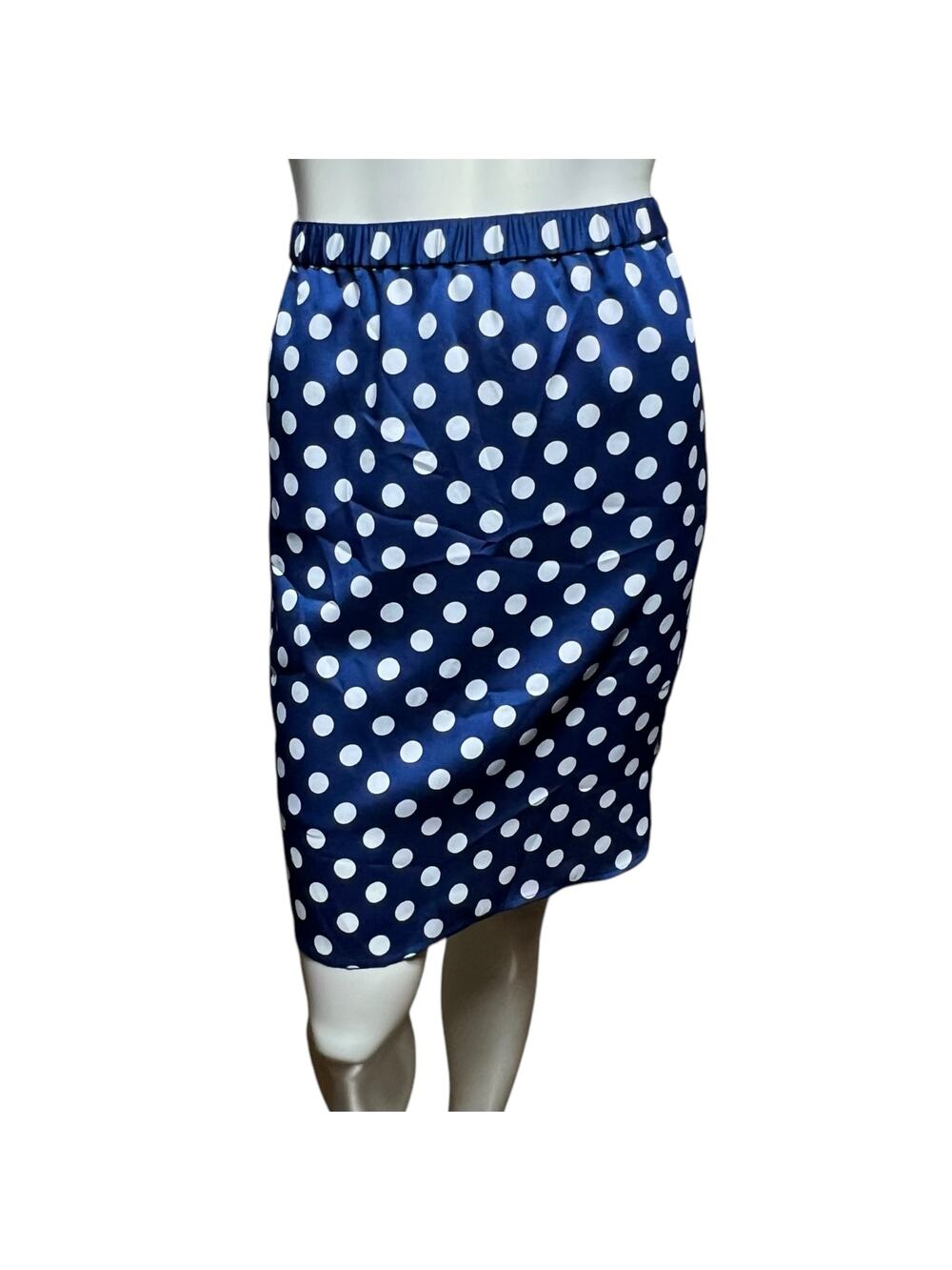Ann Taylor Polka Dot Skirt, Navy Blue & White, Size 8, Polyester Satin